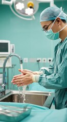 Surgeon Practicing Hand Hygiene Before Operation in Hospital