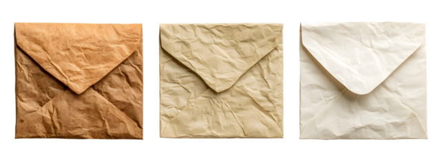 Old envelopes on a white or transparent background. 