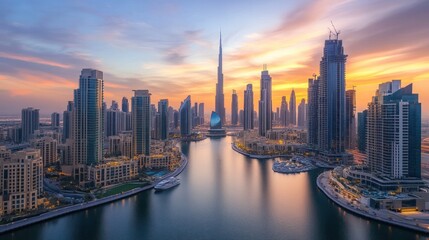 Obraz premium High-rise futuristic architecture with sleek, towering designs that dominate the skyline