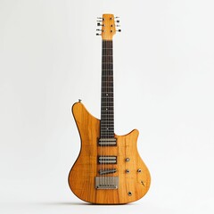 Obraz premium A wooden electric guitar on white background.