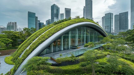 Fototapeta premium Green roofs architecture with lush vegetation, creating eco-friendly, energy-efficient urban spaces