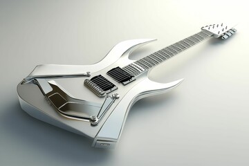 Obraz premium Chrome electric guitar on white background.