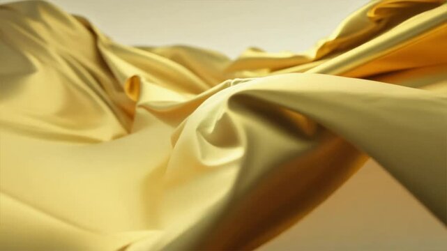 Luxurious golden fabric draping elegantly with smooth texture, creating rich and flowing elegance that embodies opulence and sophistication in every detail.