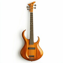Obraz premium A brown bass guitar with a unique shape.