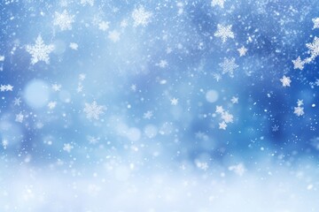 Bokeh light snowflakes background white blue.