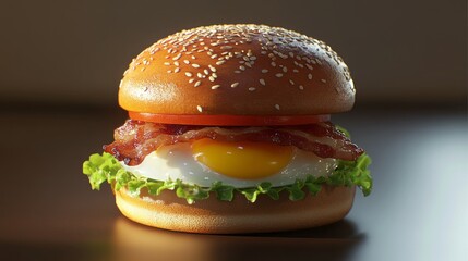 A close up of a bacon, egg, and cheese sandwich on a table