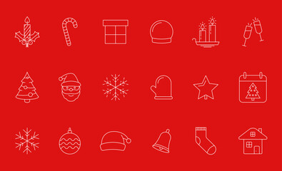 Christmas and New Year outline Holiday icons set. New year and Xmas stroke thin line vector symbols and sign.