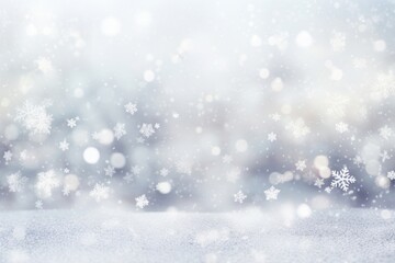 Fototapeta premium Bokeh light snowflakes background atmosphere outdoors.