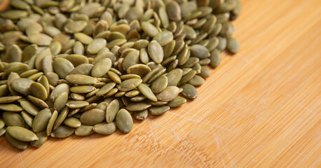Close up view of pumpkin seeds.