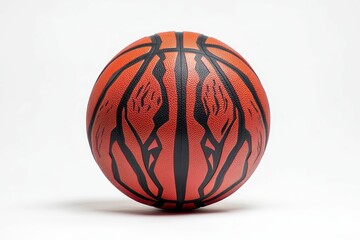 Fototapeta premium Orange basketball with black lines on white background.