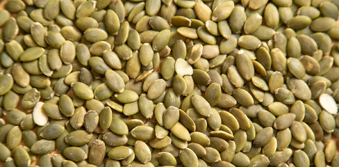 Close up view of pumpkin seeds.