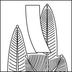 線画正方形花札　睦月　松　赤短　1月　松に赤短