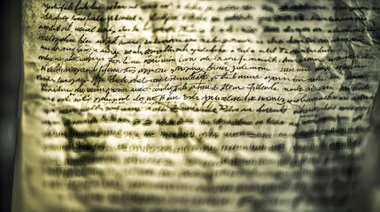 Abstract Manuscript: A blurred background of crumpled papers, overlaid with snippets of handwritten text. The words remain indecipherable, inviting interpretation. 