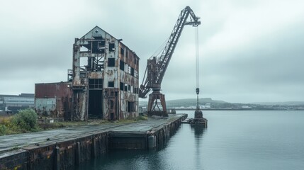 Obraz premium Deserted industrial ports with rusting cranes and decaying docks, left untouched for years