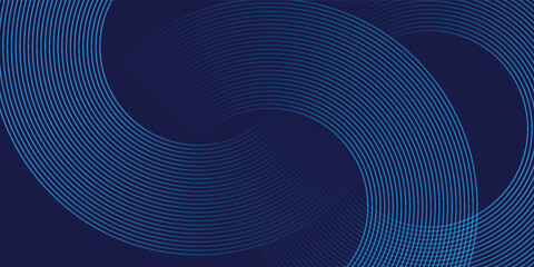 Abstract blue geometric lines glowing on dark blue background. Modern shiny blue circle lines pattern. Futuristic technology concept