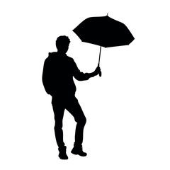 man holding a umbrella vector silhouette