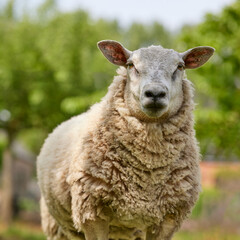 Portrait of a sheep on meadow