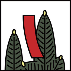 カラー正方形シンプル花札　睦月　松　赤短　1月　松に赤短