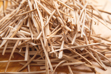 Closeup of homemade raw noodles.