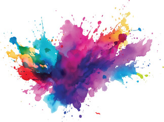 Bright colorful watercolor splash splatter stain brush strokes on white background. Modern vibrant aquarelle spot. Aquarelle explosion on white. Element. Vector watercolor illustration isolated design