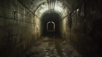 Obraz premium Abandoned underground tunnels with decaying walls and long-forgotten paths, shrouded in darkness