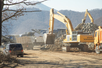 Excavator working at construction site.