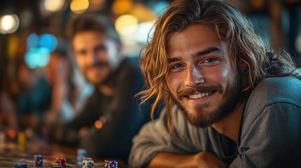 Obraz premium Smiling Man with Long Hair