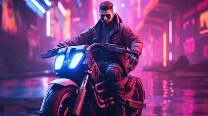 Cyberpunk Rider in the Rain