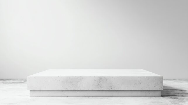 Minimalistic white display platform on a marble surface, ideal for showcasing products or artwork.