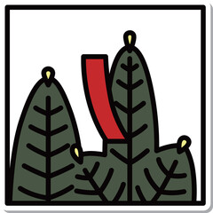 ステッカー正方形ミニ花札　睦月　松　赤短　1月　松に赤短