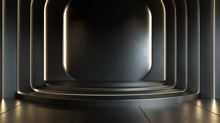 Naklejka premium Modern futuristic stage design with sleek lines and illuminated edges, perfect for presentations or showcases.