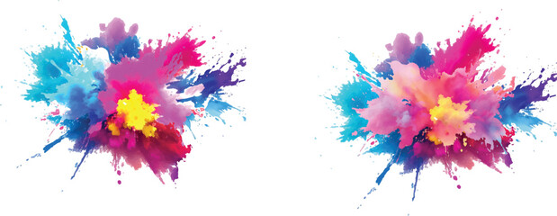 Bright colorful watercolor splash splatter stain brush strokes on white background. Modern vibrant aquarelle spot. Aquarelle explosion on white. Element. Vector watercolor illustration isolated design