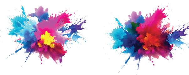 Bright colorful watercolor splash splatter stain brush strokes on white background. Modern vibrant aquarelle spot. Aquarelle explosion on white. Element. Vector watercolor illustration isolated design