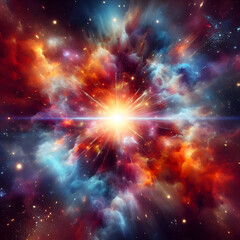Vibrant Cosmic Explosion - Colorful Nebula and Stars in Deep Space