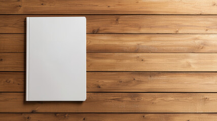 Naklejka premium A minimalist image of a book with an abstract title, resting on a wooden surface.