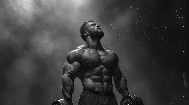 Muscular Man Holding Dumbbells