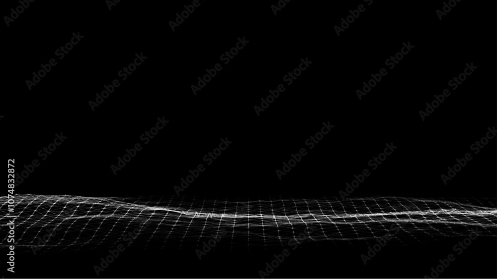 Poster abstract wave with light on black background. science background with moving dots and lines. network