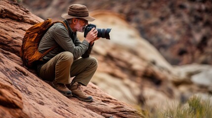 Photographer reviewing stock photos on a digital camera, selecting the best shots for submission