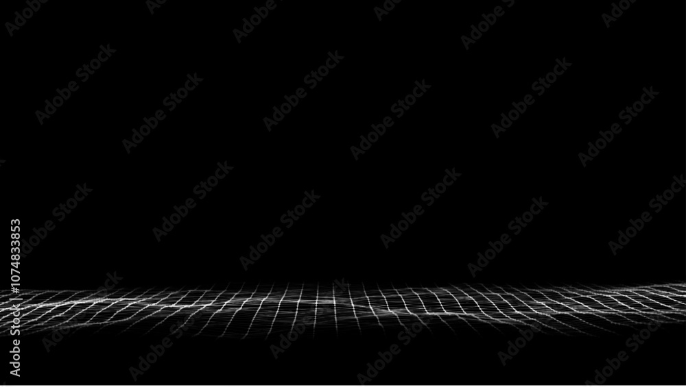 Poster abstract wave with light on black background. science background with moving dots and lines. network