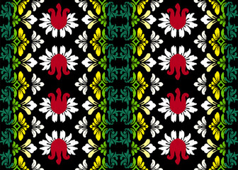 Ikat floral paisley embroidery ethnic traditional seamless pattern motif handmade.
 Ethnic Ikat abstract background. 
Ethnic floral embroidery design for decorative home carpet curtain pillow geometri