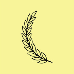 Minimalist Laurel Leaf Line Art on Yellow Background - Elegant Botanical Design.
