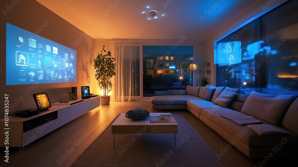 Fototapete this modern living room showcases customizable ambient lighting and touch panels, creating an inviti