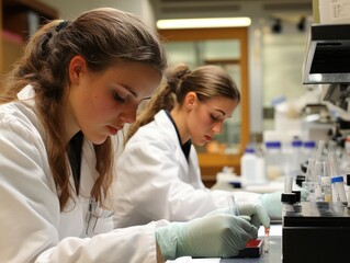 Obraz premium Laboratory procedures being followed meticulously, with scientists documenting every step