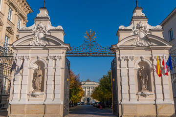 Poland capital warsaw new world street parliament building and old town and royal castle images