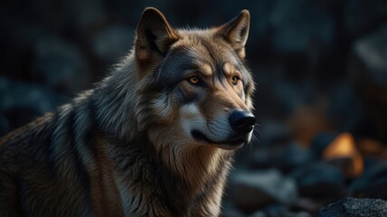 Fototapeta premium Solitary Wolf, A Watchful Gaze