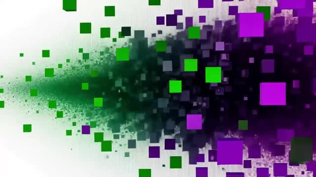 red and green digital pixel explosion
