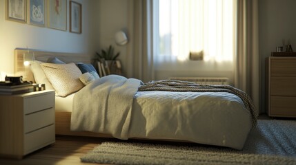 Cozy bedroom with a bed and a dresser