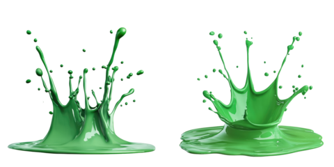Two splashes of green paint. beautiful abstract paint liquid with a transparent background