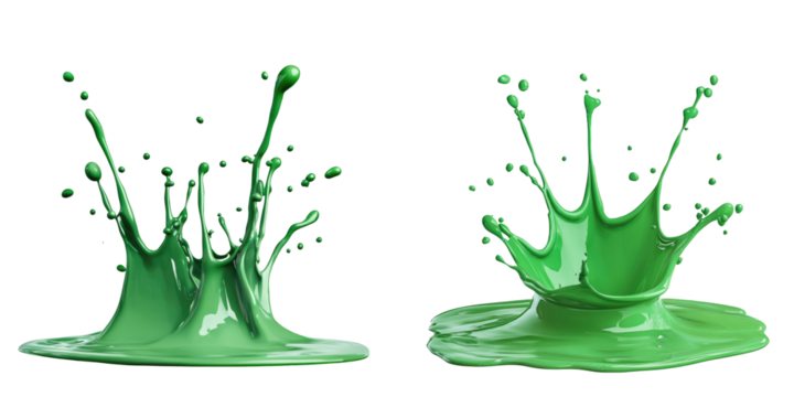 Two splashes of green paint. beautiful abstract paint liquid with a transparent background - Powered by Adobe