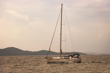 A boat sailing in lake constance on a sunny day